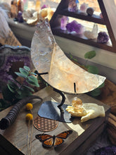 Load image into Gallery viewer, XL Elestial Quartz Crescent Moon on a Stand