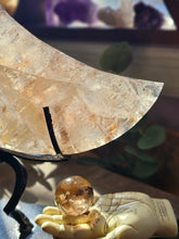 Load image into Gallery viewer, XL Elestial Quartz Crescent Moon on a Stand