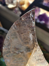 Load image into Gallery viewer, XL Elestial Quartz Crescent Moon on a Stand