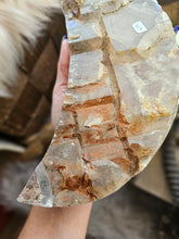 Load image into Gallery viewer, XL Elestial Quartz Crescent Moon on a Stand