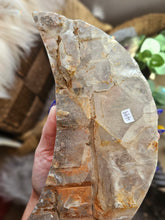 Load image into Gallery viewer, XL Elestial Quartz Crescent Moon on a Stand