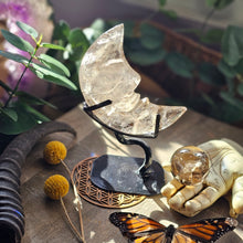 Load image into Gallery viewer, Mini Smokey Quartz Crescent Moon on a Stand