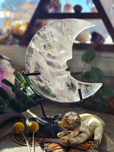 Load image into Gallery viewer, XL Clear Quartz Crescent Moon on a Stand