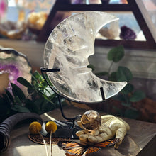Load image into Gallery viewer, XL Clear Quartz Crescent Moon on a Stand