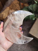 Load image into Gallery viewer, XL Clear Quartz Crescent Moon on a Stand