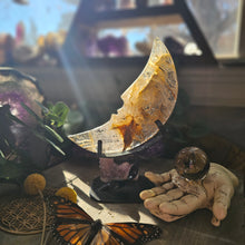 Load image into Gallery viewer, Golden Healer Quartz Crescent Moon on a Stand