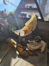 Load image into Gallery viewer, Golden Healer Quartz Crescent Moon on a Stand