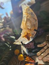 Load image into Gallery viewer, Golden Healer Quartz Crescent Moon on a Stand
