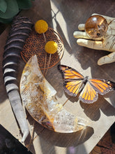 Load image into Gallery viewer, Golden Healer Quartz Crescent Moon on a Stand