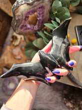 Load image into Gallery viewer, Nocturnal Rainbow Obsidian Bats on a Stand