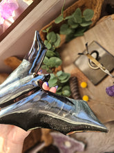 Load image into Gallery viewer, Nocturnal Rainbow Obsidian Bats on a Stand