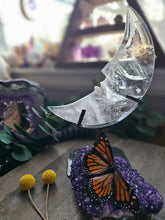 Load image into Gallery viewer, XL Clear Quartz Crescent Moon on a Stand