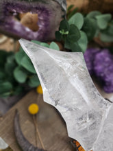 Load image into Gallery viewer, XL Clear Quartz Bat on a Stand