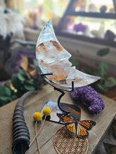 Load image into Gallery viewer, Golden Healer + Hematoid Quartz Crescent Moon on a Stand