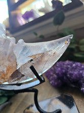 Load image into Gallery viewer, Golden Healer + Hematoid Quartz Crescent Moon on a Stand