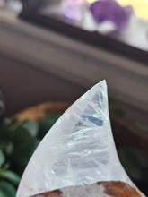 Load image into Gallery viewer, Golden Healer + Hematoid Quartz Crescent Moon on a Stand