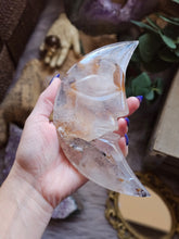 Load image into Gallery viewer, Golden Healer + Hematoid Quartz Crescent Moon on a Stand