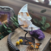Load image into Gallery viewer, Golden Healer + Hematoid Quartz Crescent Moon on a Stand