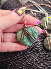 Load image into Gallery viewer, Labradorite Wire Wrapped Puffy Heart Shaped Crystal Pendant Necklaces