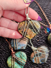Load image into Gallery viewer, Labradorite Wire Wrapped Puffy Heart Shaped Crystal Pendant Necklaces