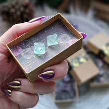 Load image into Gallery viewer, Fluorite Octahedron Gemstone Stud Earrings