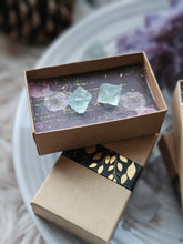 Load image into Gallery viewer, Fluorite Octahedron Gemstone Stud Earrings