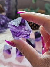 Load image into Gallery viewer, Natural Deep Purple Fluorite Octahedron Crystals