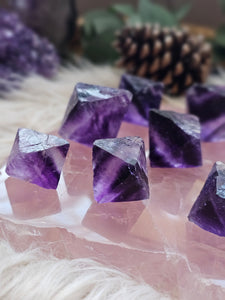 Natural Deep Purple Fluorite Octahedron Crystals
