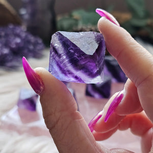 Natural Deep Purple Fluorite Octahedron Crystals