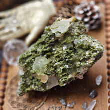 Load image into Gallery viewer, Raw Epidote Forest Fairy Quartz Cluster Statement Crystal