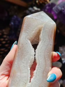 Polished Agate Druzy Crystal Tower