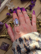 Load image into Gallery viewer, Pink Rainbow Moonstone Sterling Silver Statement Rings