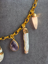 Load image into Gallery viewer, Ocean Goddess Chunky Gold Crystal Charm Necklace