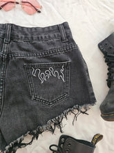 Load image into Gallery viewer, High Waisted Flame Denim Mom Shorts