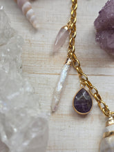 Load image into Gallery viewer, Ocean Goddess Chunky Gold Crystal Charm Necklace