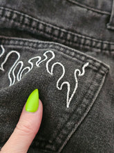 Load image into Gallery viewer, High Waisted Flame Denim Mom Shorts