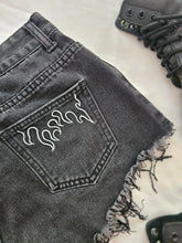 Load image into Gallery viewer, High Waisted Flame Denim Mom Shorts