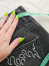 Load image into Gallery viewer, High Waisted Flame Denim Mom Shorts