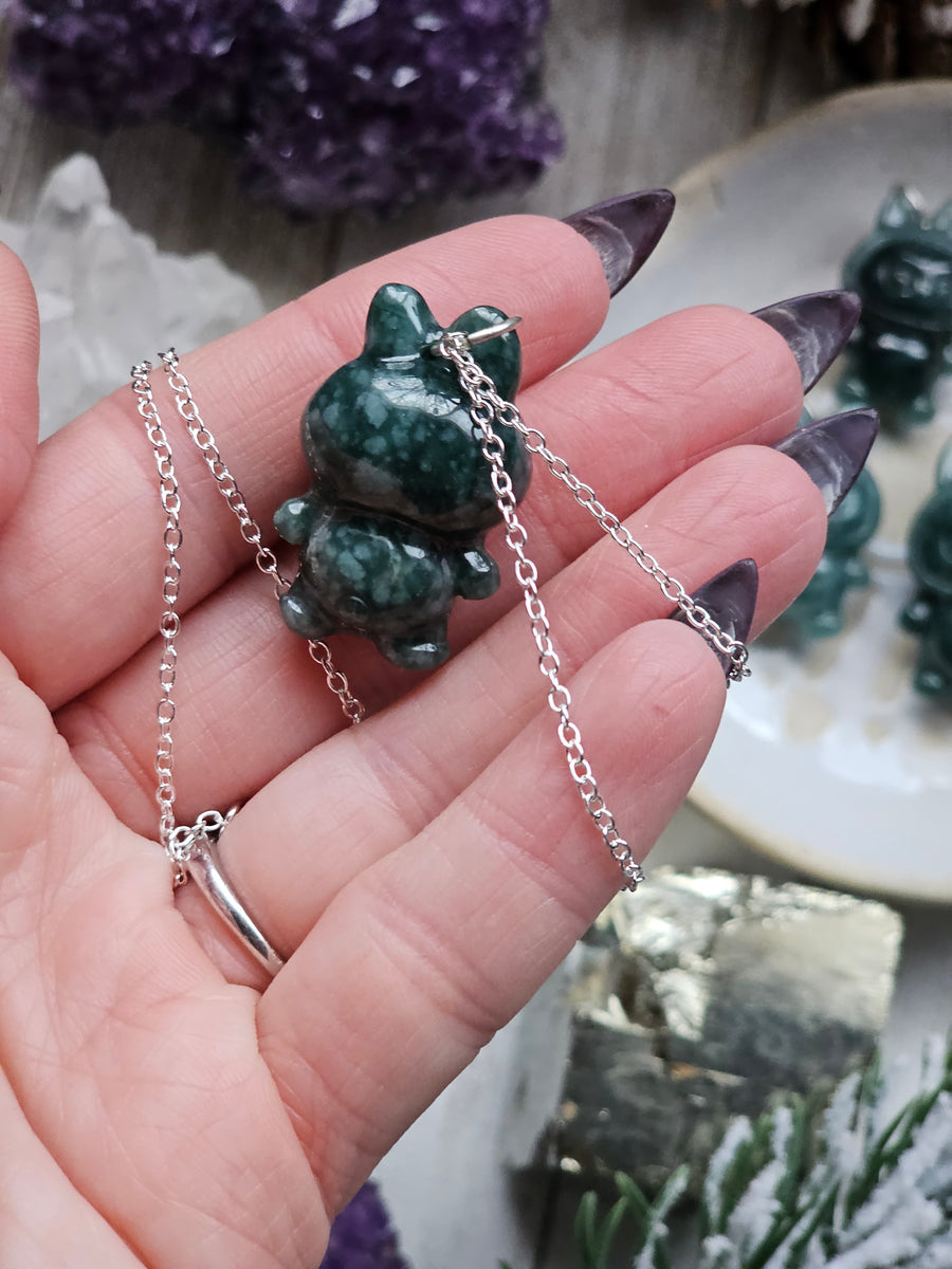 Guatemalan Jade Carved Labubu Pendant Necklace – Mineral Mystic