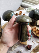Load image into Gallery viewer, Gold Sheen Obsidian Carved Mushrooms