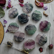 Load image into Gallery viewer, Rainbow Fluorite Carved Crystal Roses