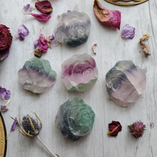 Load image into Gallery viewer, Rainbow Fluorite Carved Crystal Roses