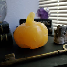 Load image into Gallery viewer, Orange Calcite Carved Halloween Crystal Pumpkin