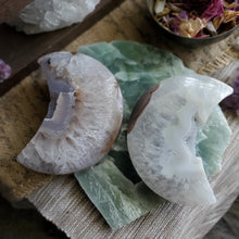 Load image into Gallery viewer, Agate Crystal Crescent Druzy Moons