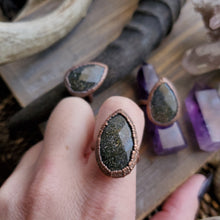 Load image into Gallery viewer, Black Sandstone Rose Cut Electroformed Ring