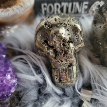Load image into Gallery viewer, Evil Pyrite Half Raw Crystal Cluster Skulls