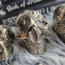 Load image into Gallery viewer, Evil Pyrite Half Raw Crystal Cluster Skulls