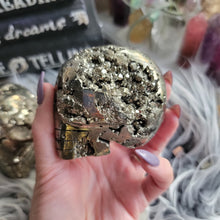 Load image into Gallery viewer, Evil Pyrite Half Raw Crystal Cluster Skulls