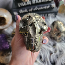 Load image into Gallery viewer, Evil Pyrite Half Raw Crystal Cluster Skulls