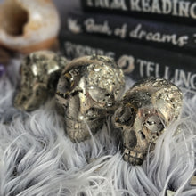 Load image into Gallery viewer, Evil Pyrite Half Raw Crystal Cluster Skulls